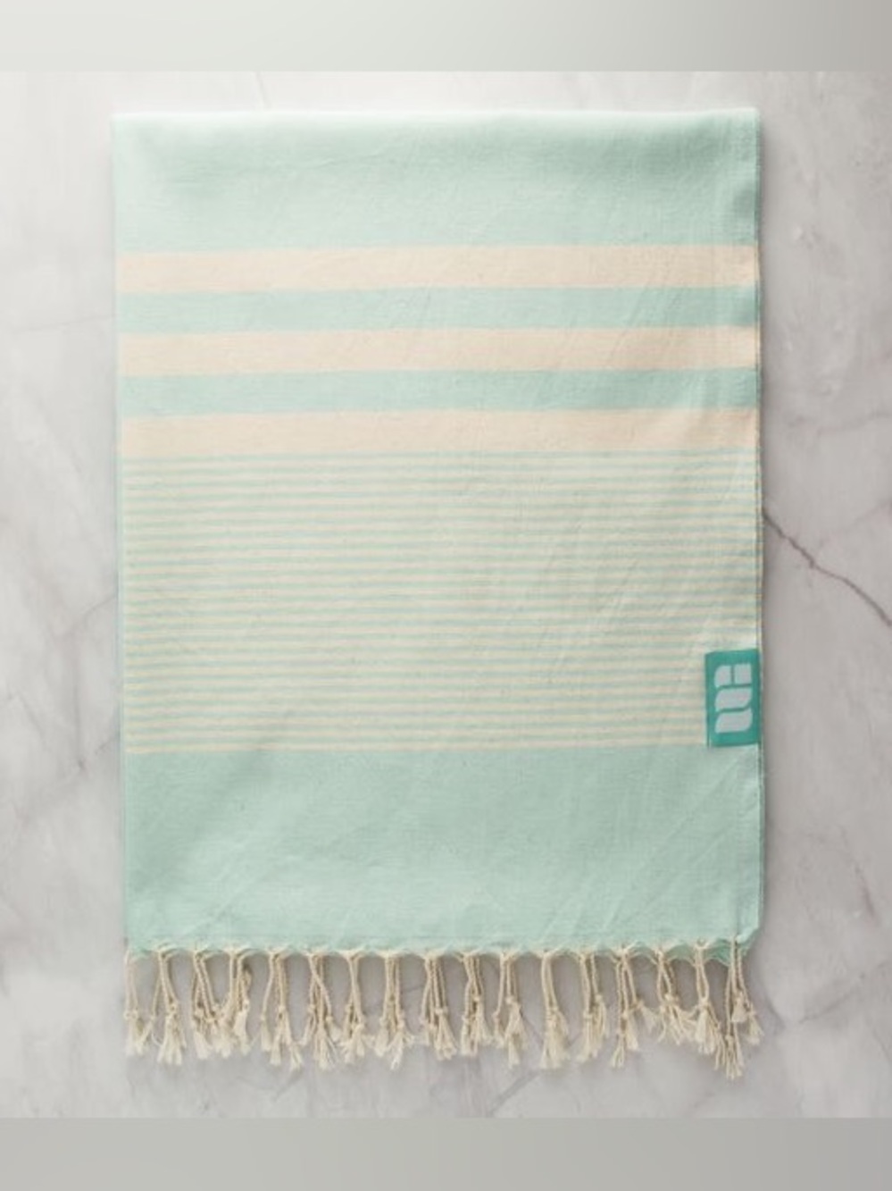 Mint + Grey Luna Turkish Bath Towel Aqua NWT